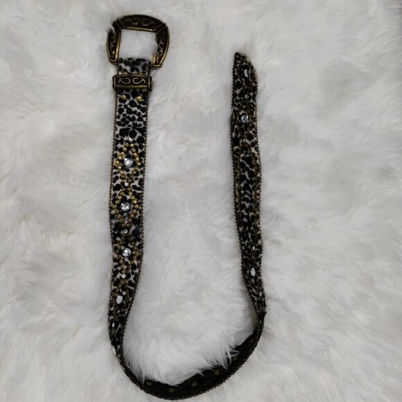NWOT Calf Hair Embellished Rhinestone Studded Punk Y2K Rocker Waist Belt S / M - Picture 4 of 9